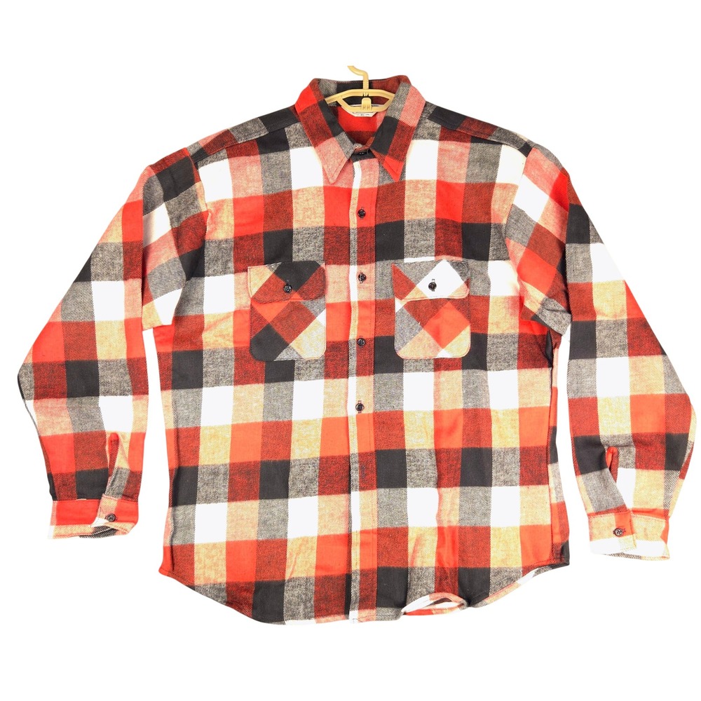 Vintage Five Brother Flannel Shirt Mens XL Red Black Plaid Union Made USA Cotton